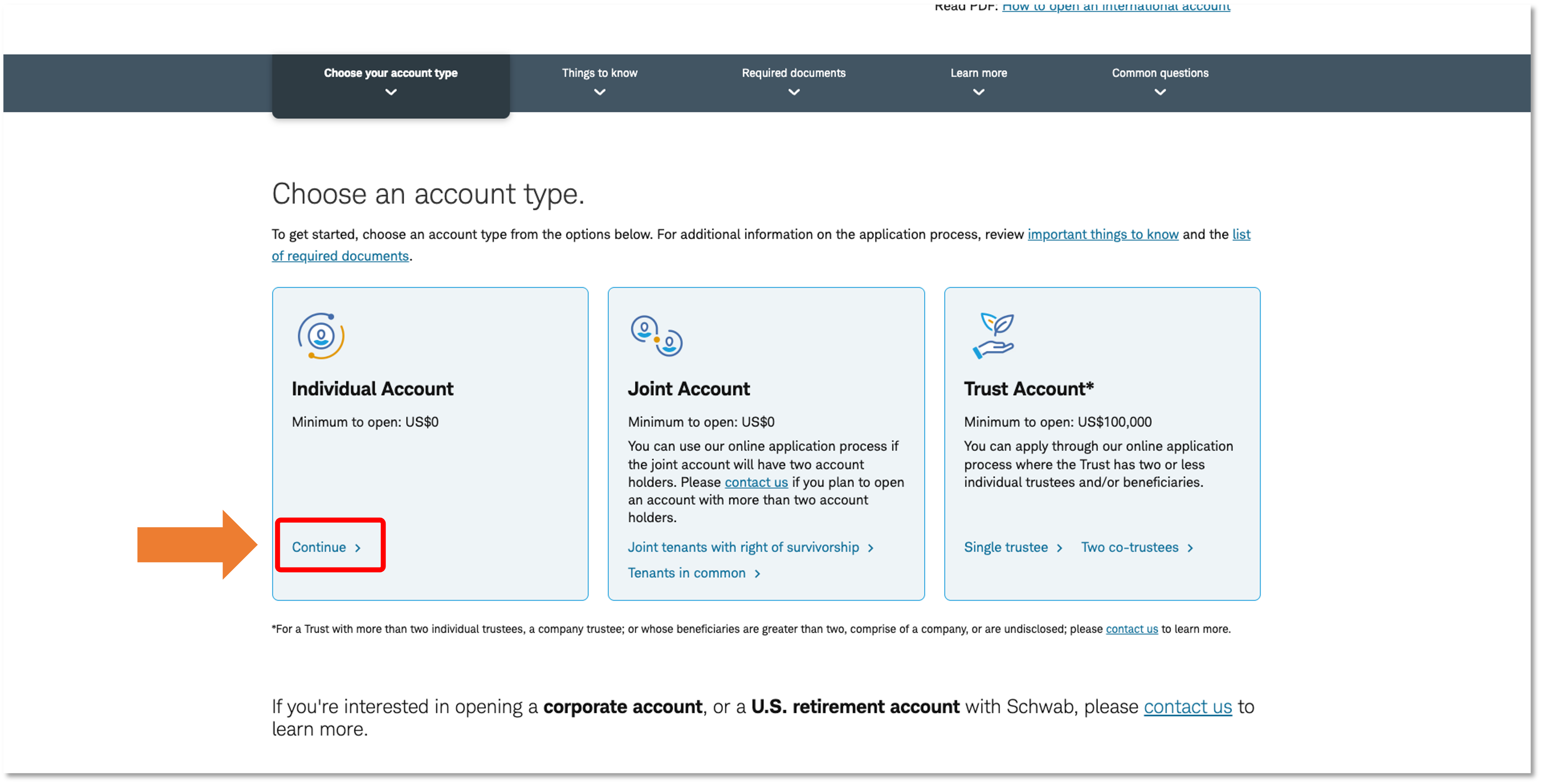 選擇Individual Account作為帳戶類型