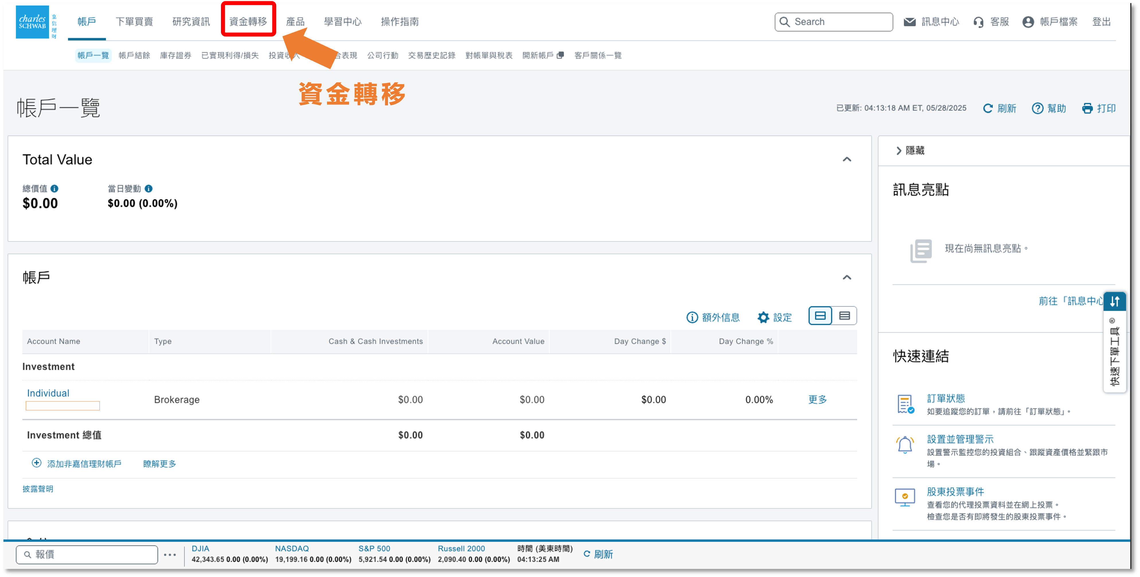 嘉信電匯資料頁面