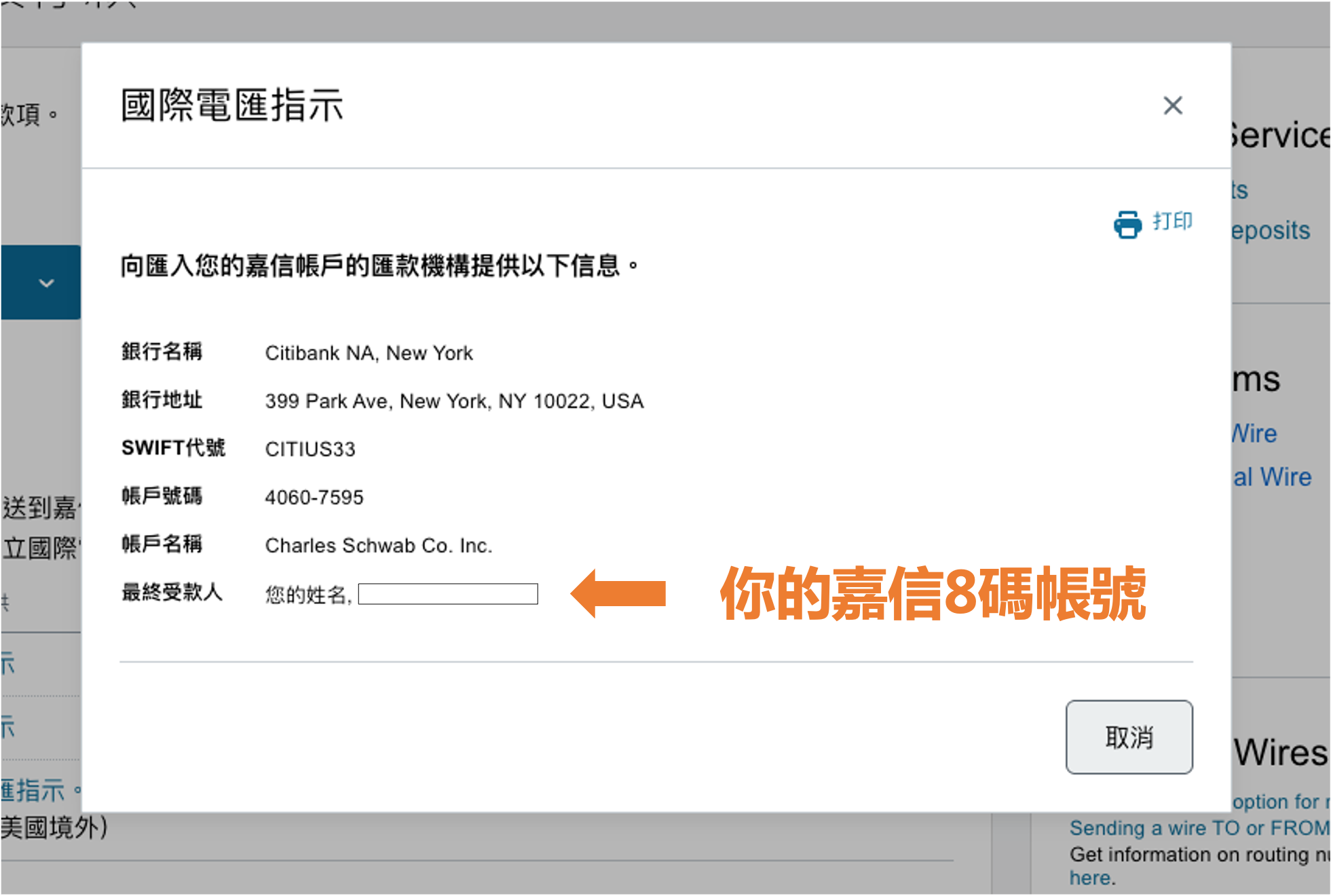 嘉信電匯資料頁面